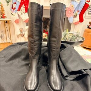 Coach & Four Black Leather Knee‑High Boots — Made in Italy